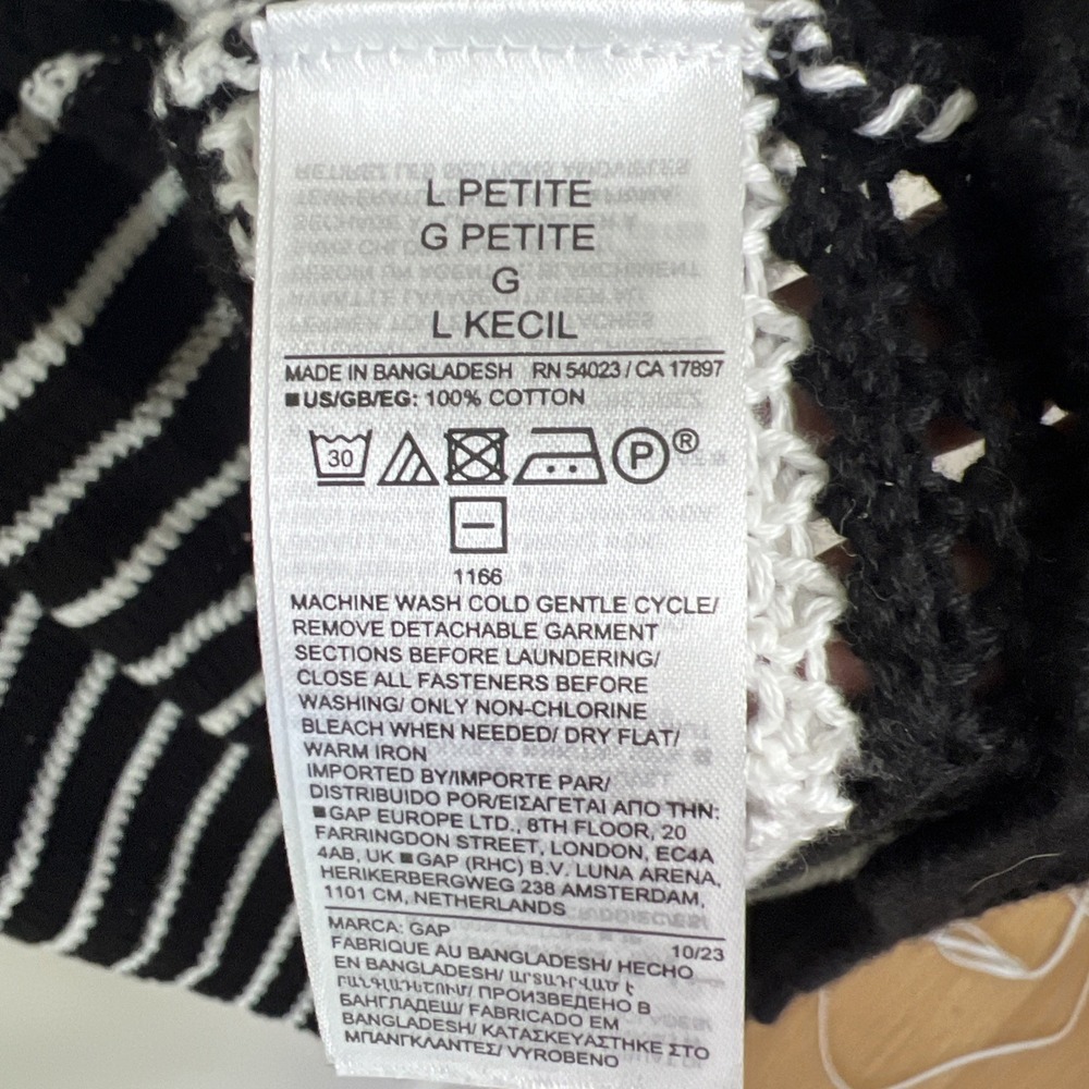 Gap Open Knit Crochet Sweater Dress Sz L Petite Black White Summer‎ Cover Up - Picture 4 of 11
